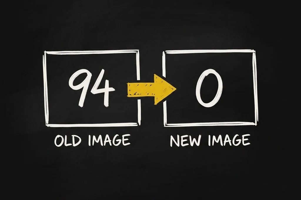 The same census script reporting 94 on the old image and 0 on the new