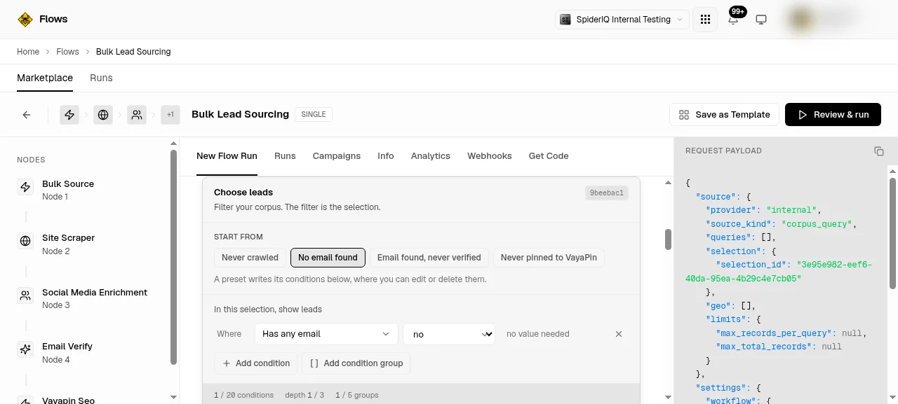 The corpus query builder, with a preset condition and both live counts