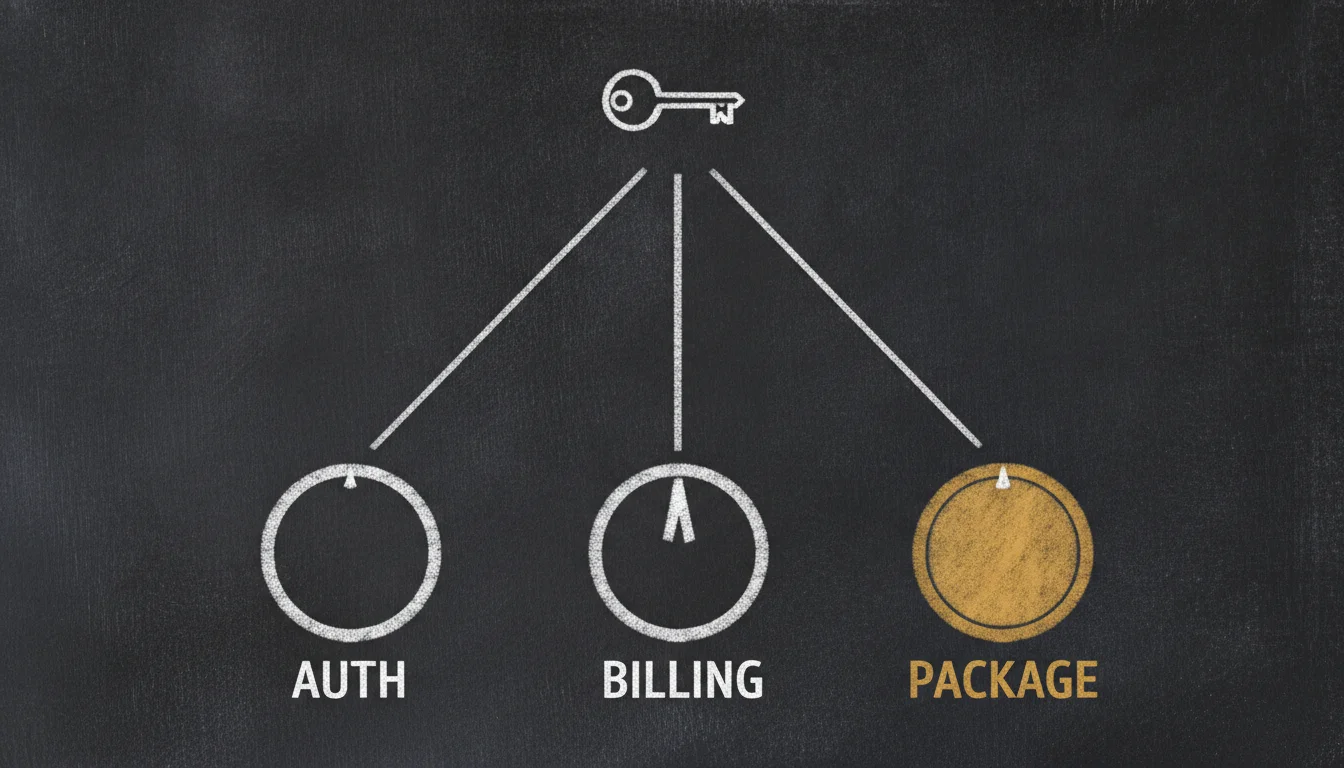One key, three separate questions: how it arrived, how it bills, and which package it is on.